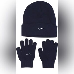 Nike Youth 2 Piece Winter Beanie And Gloves Set One Size Color Black NWT